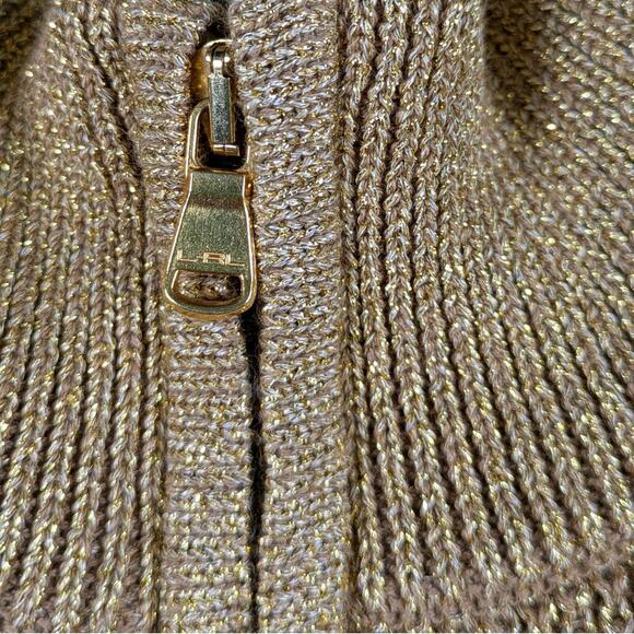 Lauren Ralph Lauren Active Gold Metallic Full Zip Mock Neck Sweater Size XL NWT - Picture 6 of 7